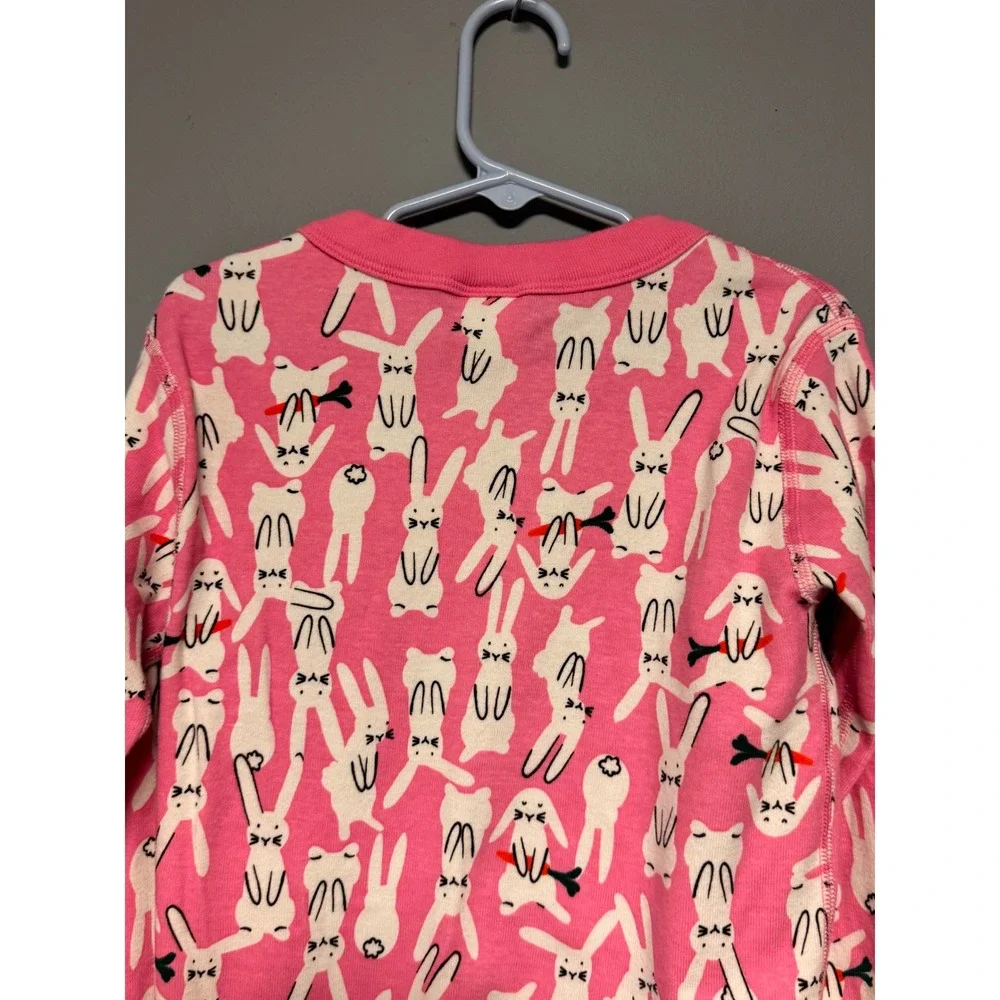 Hanna Andersson Kids Pink White Bunny Rabbit Pajama Top Organic Cotton Size 12